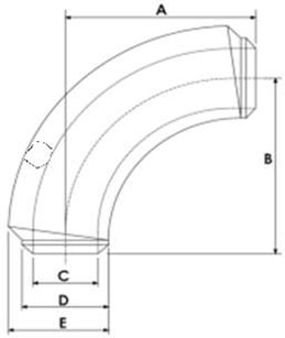 AISI 4130 90 Deg 3D Double Backed Elbow Dimensions