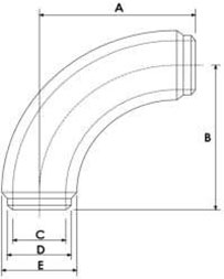 AISI 4130 long Sweep 90 Deg Elbow Dimensions